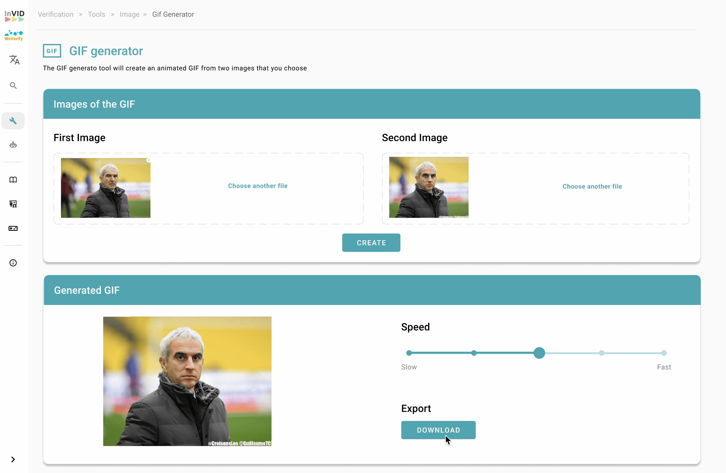 Screenshot showing the Gif generator tool