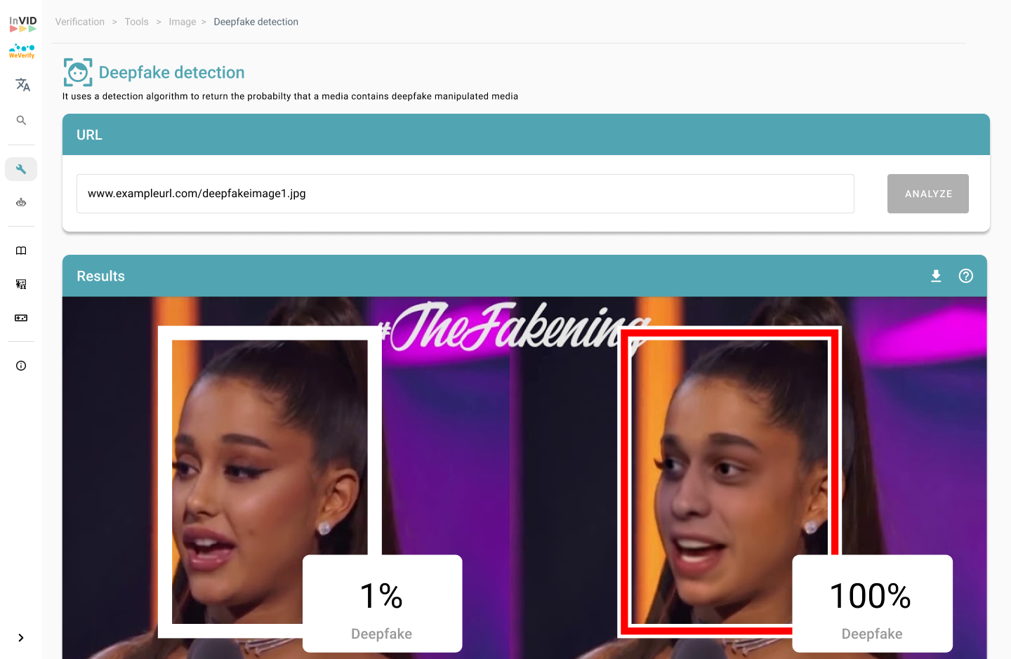 Screenshot showing the deepfake detector for images