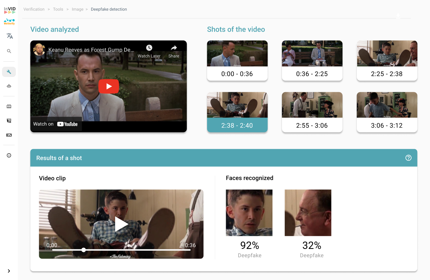 Screenshot showing the deepfake detector for video
