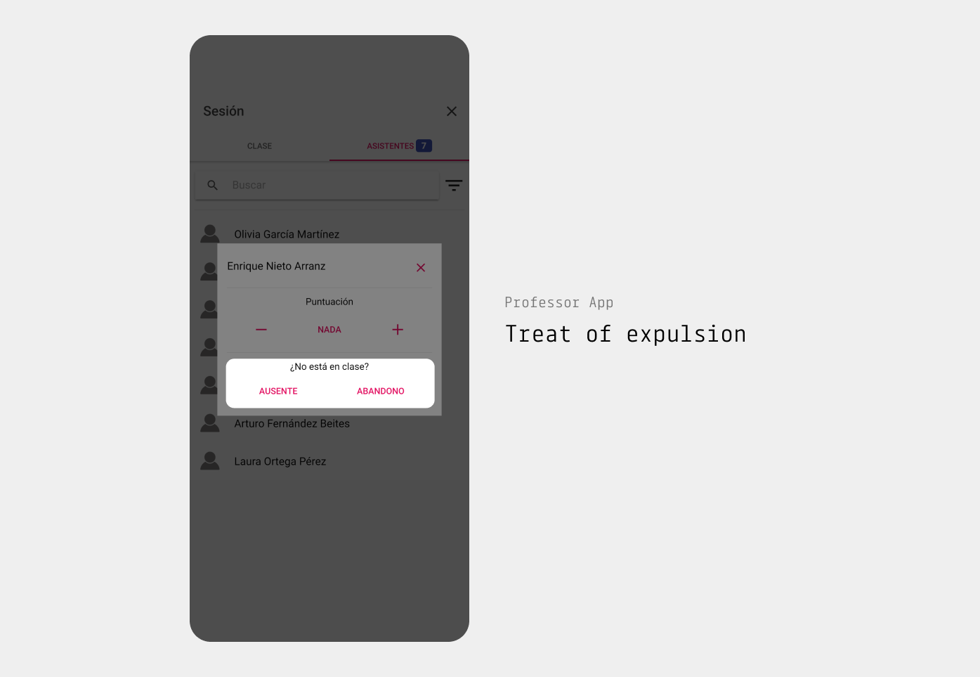 Screenshot showing the system to treat expulsion in the professor app