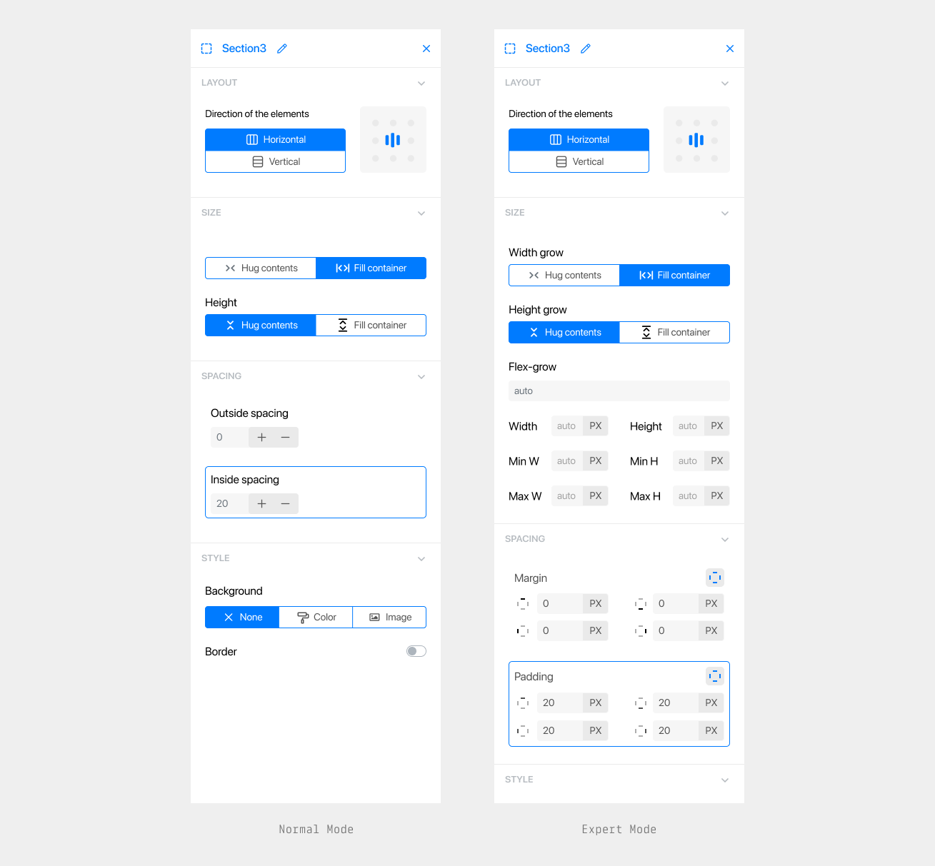 Normal and expert mode for Divs