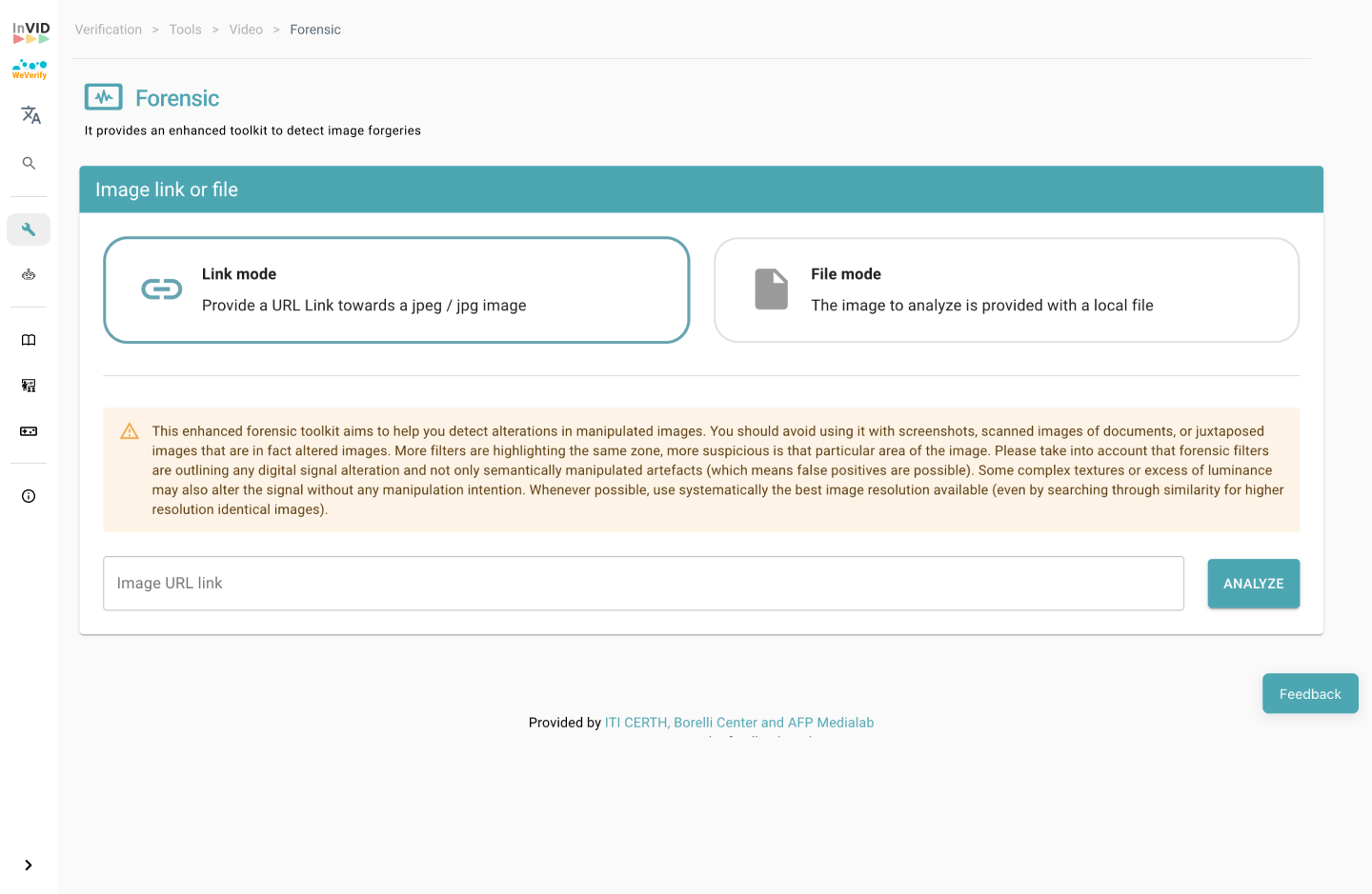 Screenshot showing the initial screen of the forensic tool