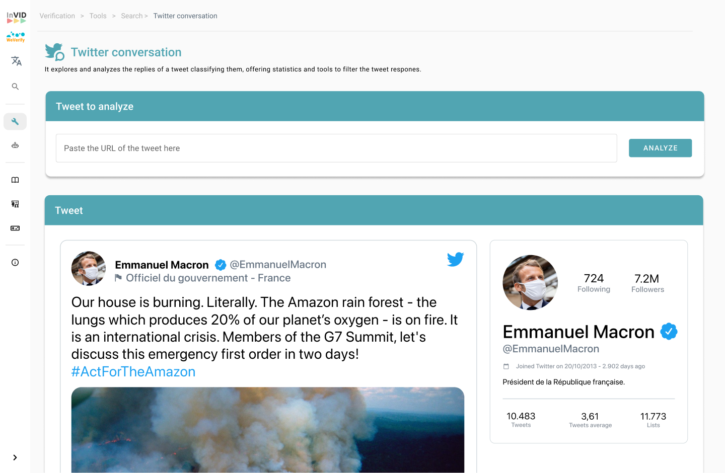 Screenshot showing the twitter analysis tool
